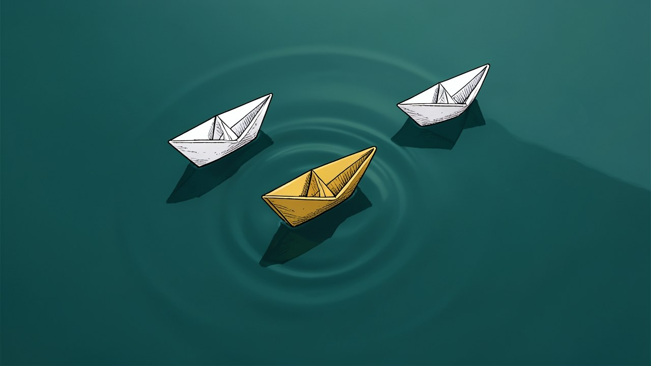Three small paper boats on a calm surface, one beginning to tilt, symbolizing potential pitfalls.