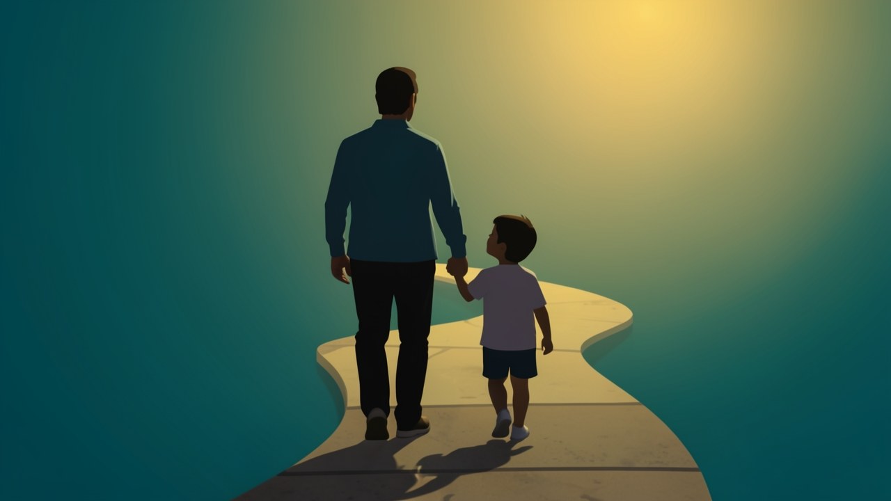 A warm image of a parent and child silhouettes walking together, symbolizing family financial planning.