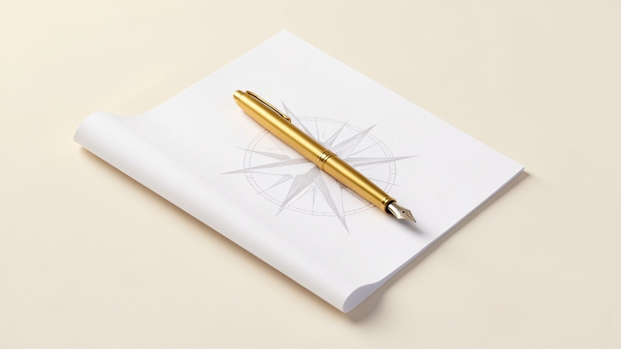 A fountain pen resting on a sheet of paper with a subtle checkmark pattern, symbolizing editorial standards.